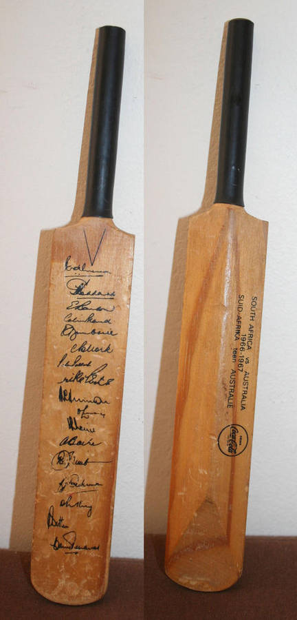 Coca Cola Coke 1960s Australia vrs South Africa Cricket Tour Mini Bat with printed autographs
