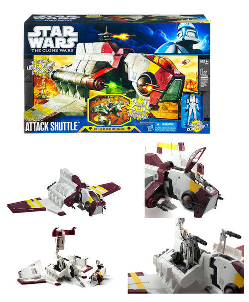Star Wars Clone Wars Republic Attack Shuttle with clone pilot figure and with original box