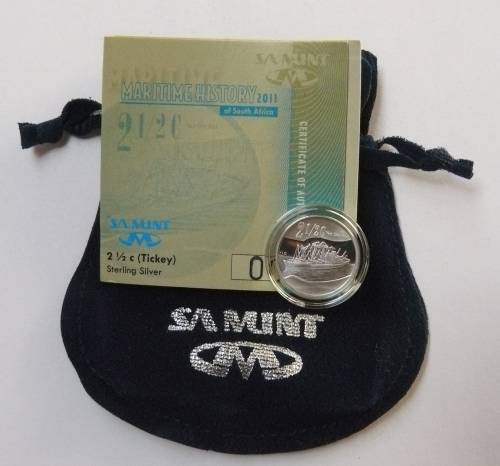 ** 2011  Proof Sterling SILVER Tickey - Maritime History of S A with COA ** -  Mintage 571