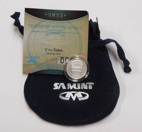 ** 2012 Proof Sterling SILVER Tickey - Trains of S A with COA ** - The Gautrain  Mintage 786