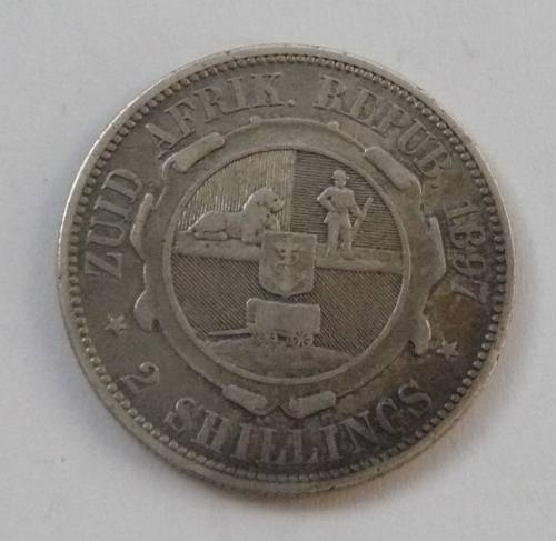 ** ZAR 1897 2 Shilling ** -  92.5% SILVER