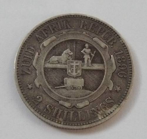 ** ZAR 1896 2 Shilling ** -  92.5% SILVER
