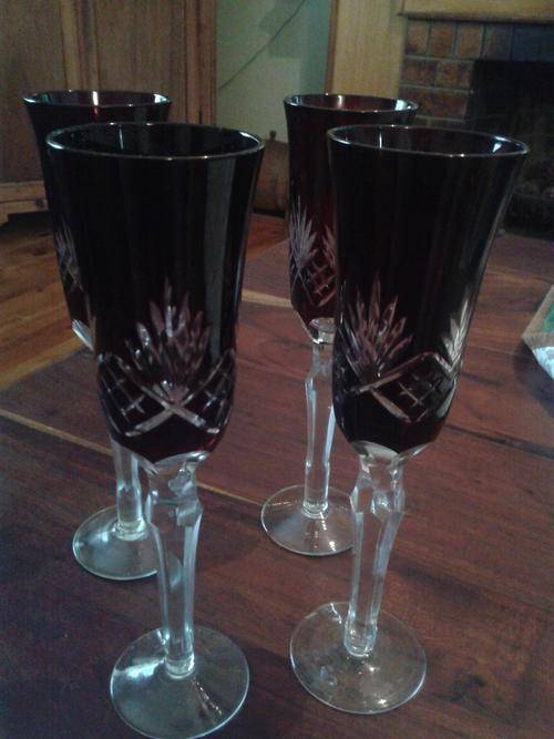 ruby red cut glass champagne glasses