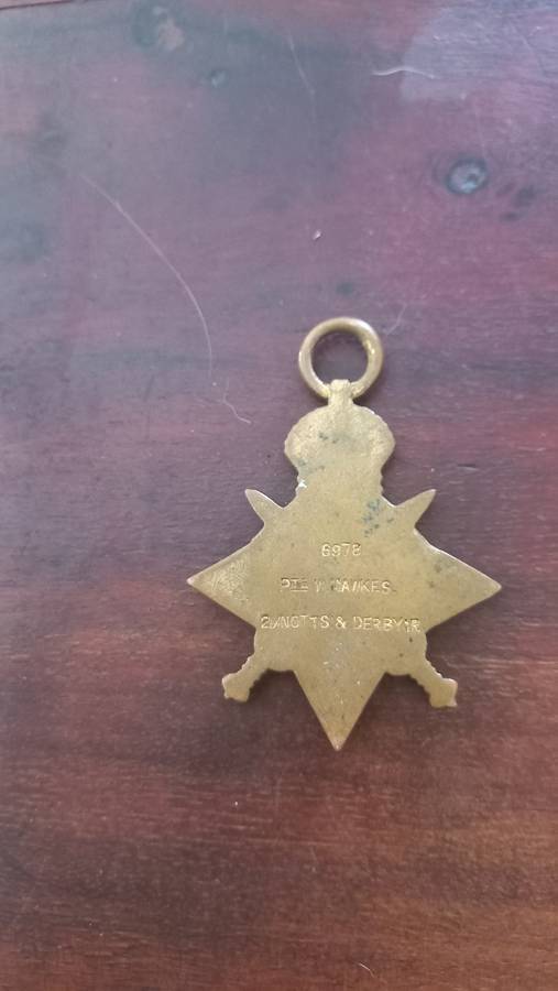 WW1 1914-1915 STAR W Mawkes 2/notts&derby