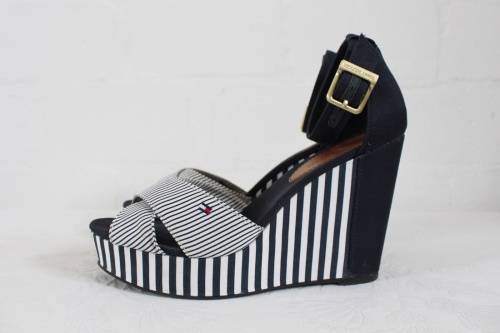 *TOMMY HILFIGER* DESIGNER NAVY WHITE WEDGE PLAFORM SHOES HIGH HEELS - SIZE 7