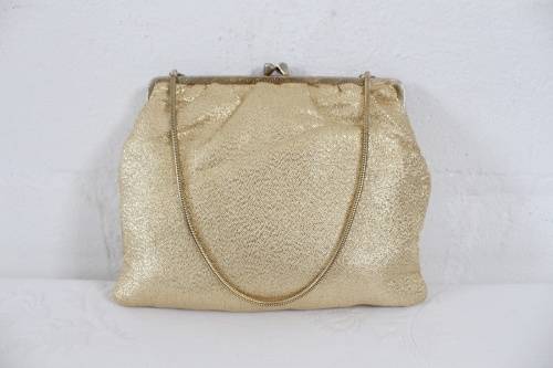 VINTAGE GOLD FABRIC EVENING BAG CLUTCH PURSE
