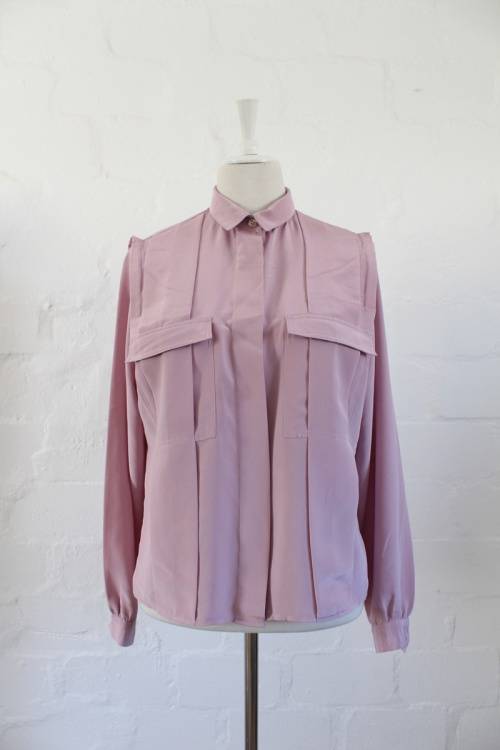 VINTAGE LILAC PLEATED LONG SLEEVE BLOUSE TOP SHIRT - SIZE 14