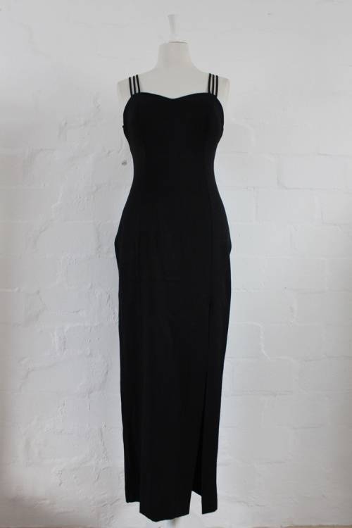 VINTAGE BLACK STRAPPY EVENING COCKTAIL DRESS - SIZE 10