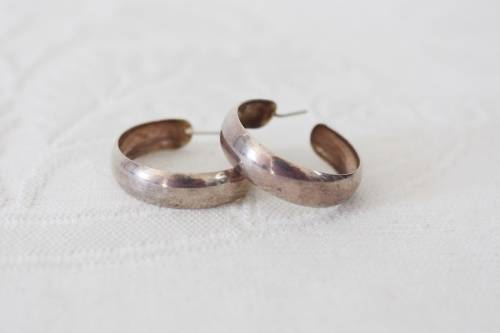 STERLING SILVER VINTAGE ROUNDED HOOP EARRINGS