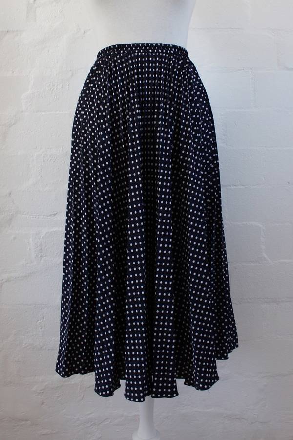 VINTAGE POLKA DOT NAVY WHITE PLEATED SKIRT - SIZE 10-12