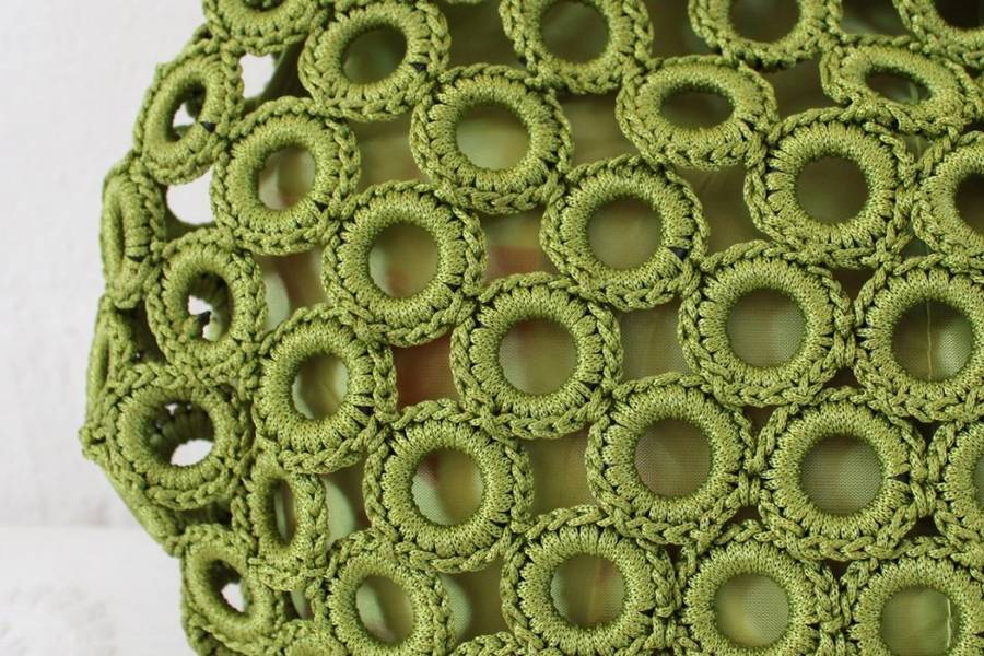 VINTAGE STYLE GREEN CROCHET BAMBOO HANDLES HANDBAG BAG