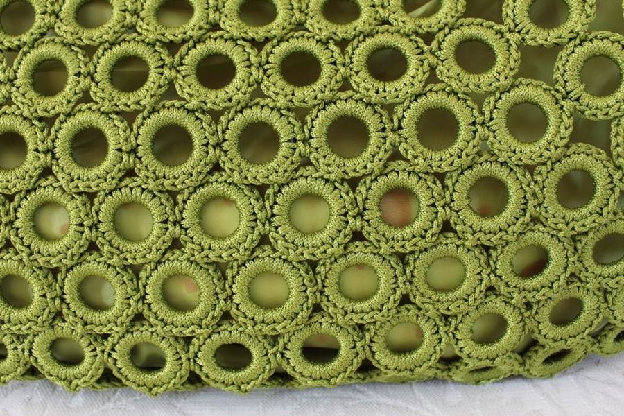 VINTAGE STYLE GREEN CROCHET BAMBOO HANDLES HANDBAG BAG