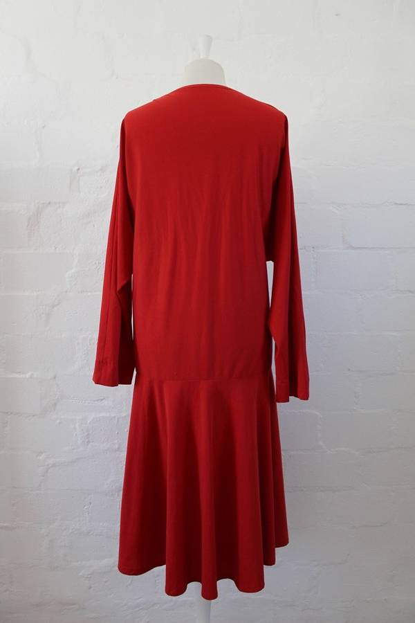 VINTAGE RED LONG SLEEVE DROP WAIST DAY DRESS - SIZE 20
