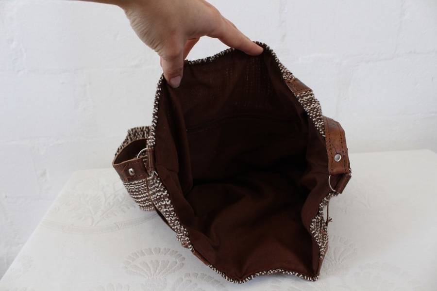 VINTAGE BROWN GENUINE LEATHER WOVEN BUCKET BAG HANDBAG