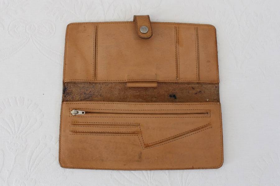 GENUINE LEATHER VINTAGE BROWN TAN TOOLED WALLET PURSE