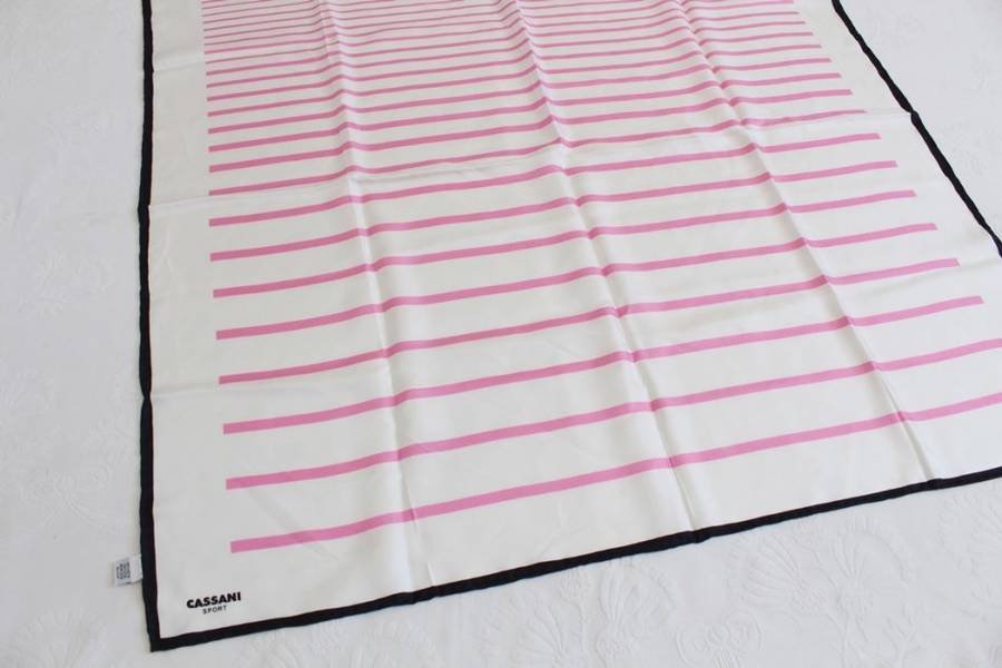 *FLASH SALE - 50% OFF!* *CASSANI SPORT* 100% SILK DESIGNER VINTAGE WHITE STRIPED SCARF