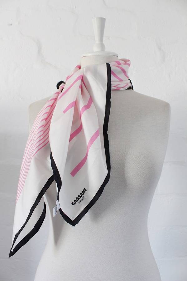 *FLASH SALE - 50% OFF!* *CASSANI SPORT* 100% SILK DESIGNER VINTAGE WHITE STRIPED SCARF