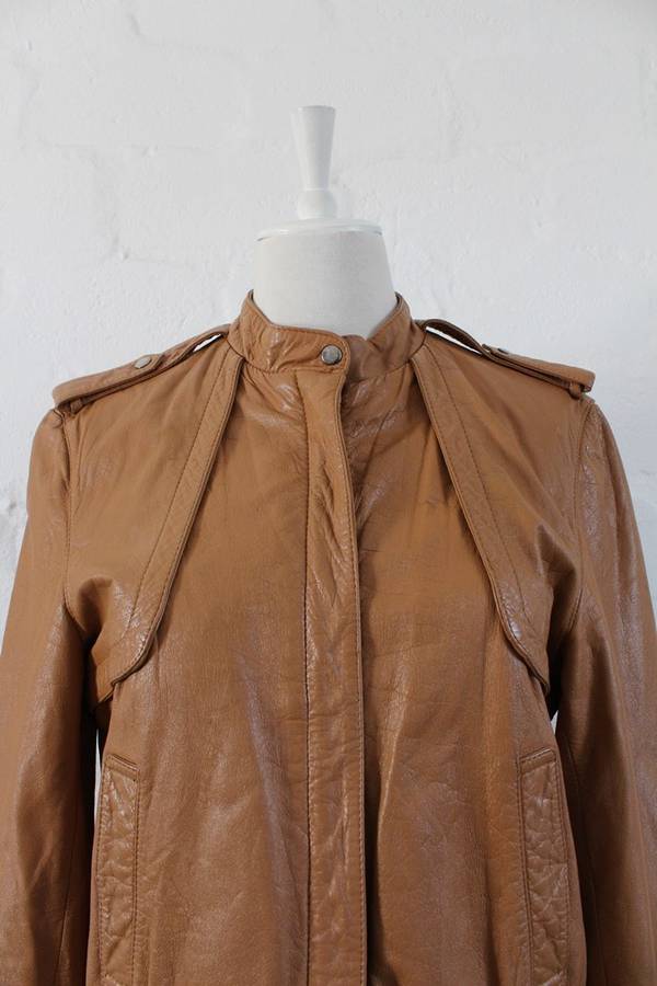 *GENUINE LEATHER* VINTAGE TAN BROWN BOMBER JACKET - SIZE 10