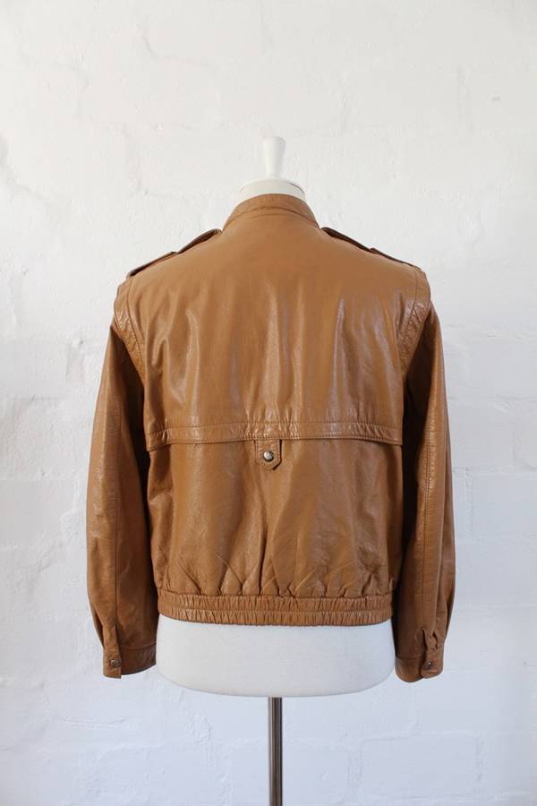 *GENUINE LEATHER* VINTAGE TAN BROWN BOMBER JACKET - SIZE 10