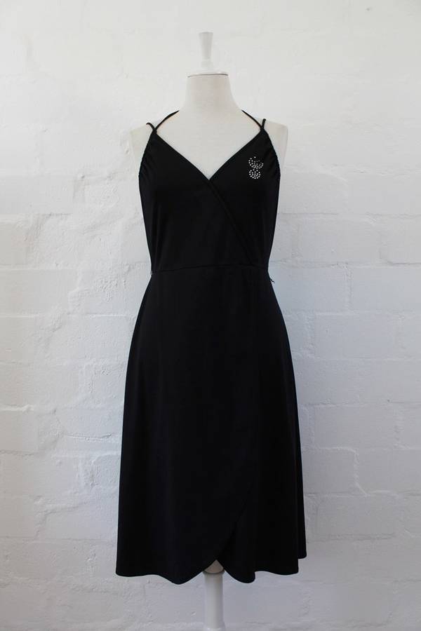 VINTAGE BLACK HALTERNECK RHINESTONE COCKTAIL DRESS - SIZE 10