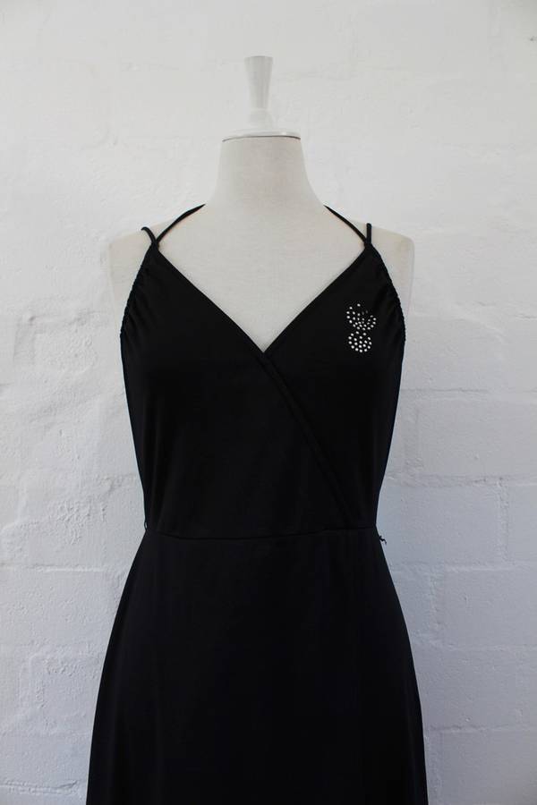 VINTAGE BLACK HALTERNECK RHINESTONE COCKTAIL DRESS - SIZE 10