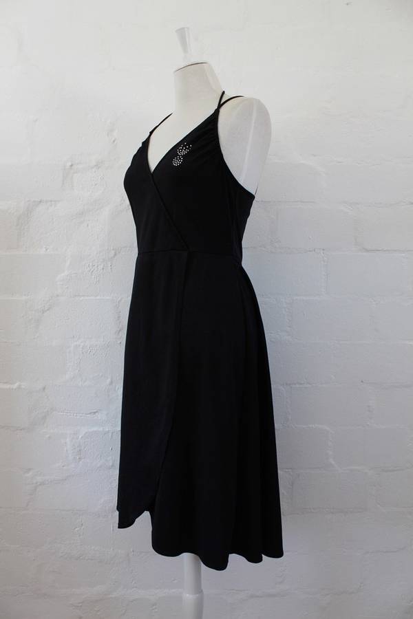 VINTAGE BLACK HALTERNECK RHINESTONE COCKTAIL DRESS - SIZE 10