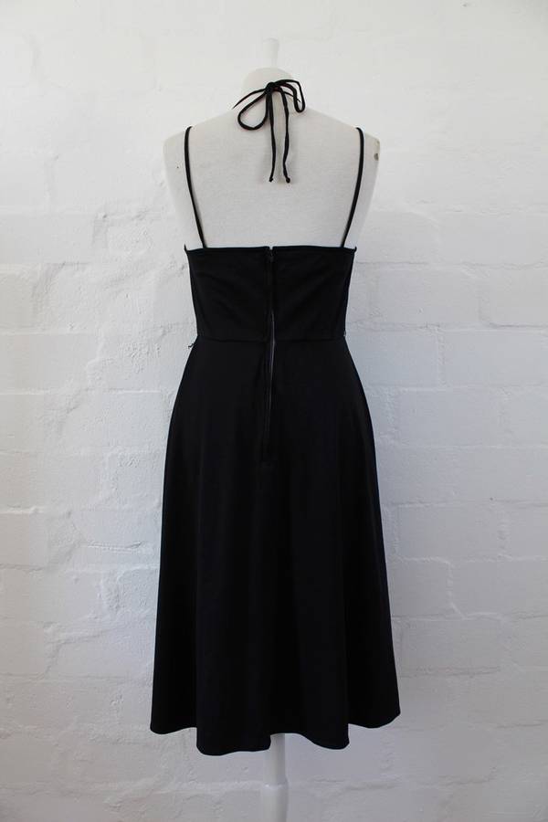 VINTAGE BLACK HALTERNECK RHINESTONE COCKTAIL DRESS - SIZE 10