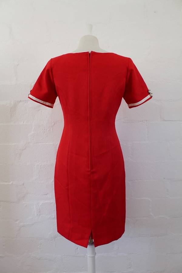 VINTAGE RED SHORT SLEEVE FITTED SHIFT DRESS - SIZE 10