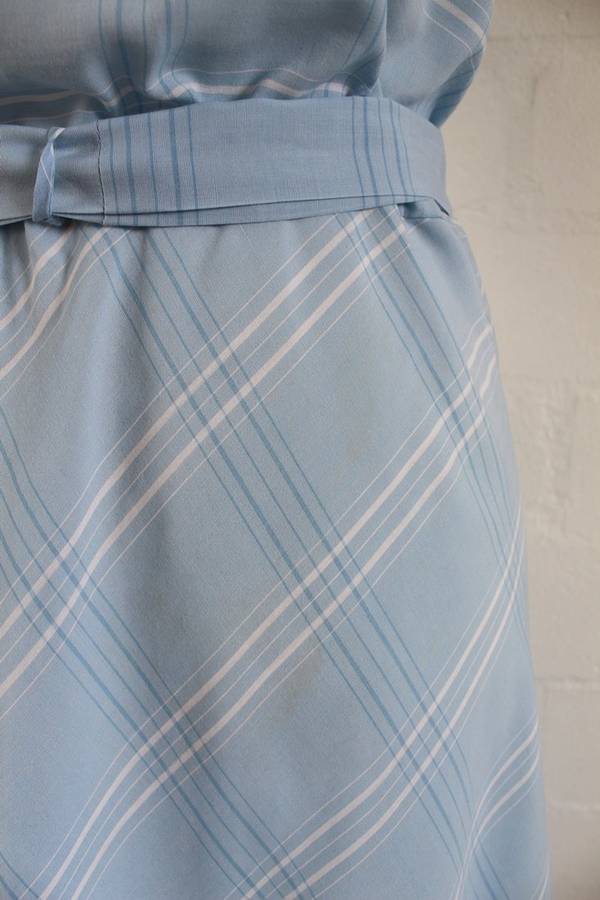 VINTAGE BLUE WHITE TIE WAIST DAY DRESS - SIZE 12