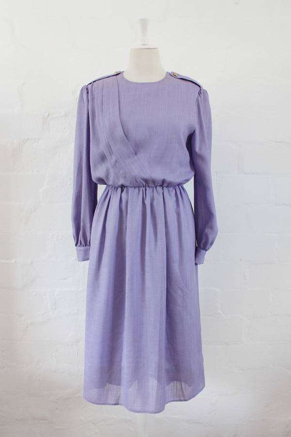 VINTAGE PURPLE LILAC LONG SLEEVE DAY DRESS - SIZE 10