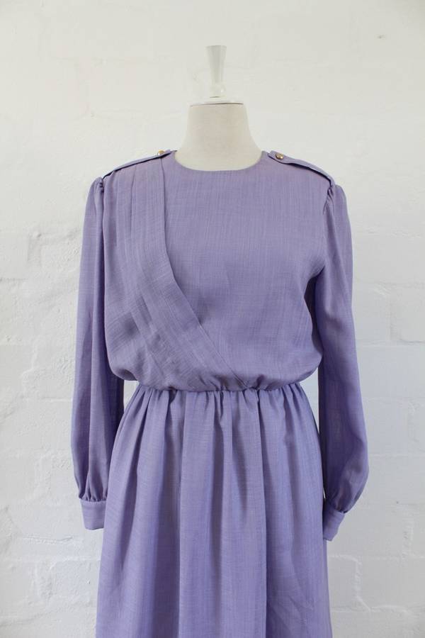 VINTAGE PURPLE LILAC LONG SLEEVE DAY DRESS - SIZE 10