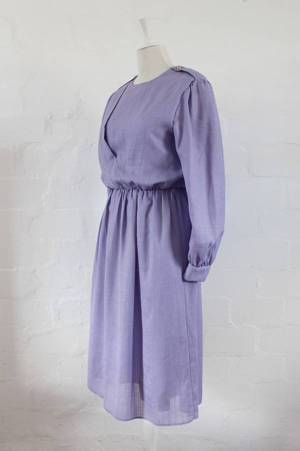 VINTAGE PURPLE LILAC LONG SLEEVE DAY DRESS - SIZE 10