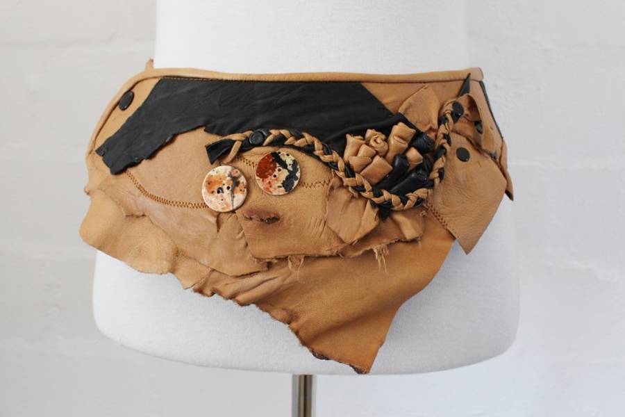VINTAGE TAN BROWN GENUINE LEATHER PATCHWORK BELT