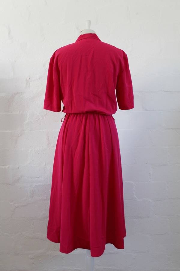 VINTAGE HOT PINK BUTTON DOWN SHIRT DAY DRESS - SIZE 12