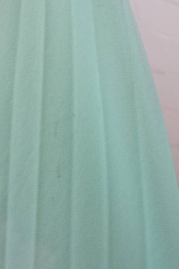 VINTAGE MINT GREEN PUSSYBOW NECK TIE PLEATED DRESS - SIZE 14