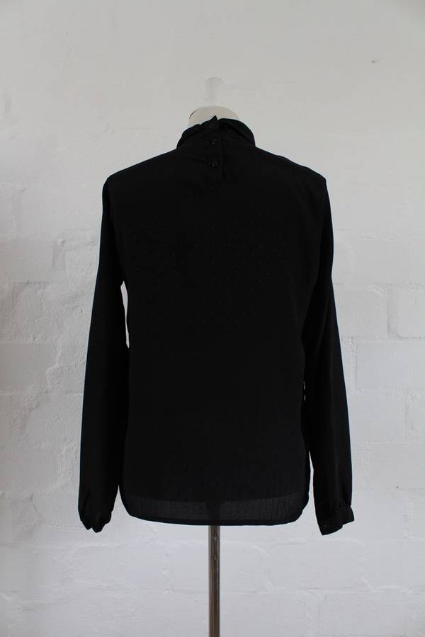 VINTAGE BLACK PRINTED POLO NECK LONG SLEEVE BLOUSE TOP SHIRT - SIZE 10