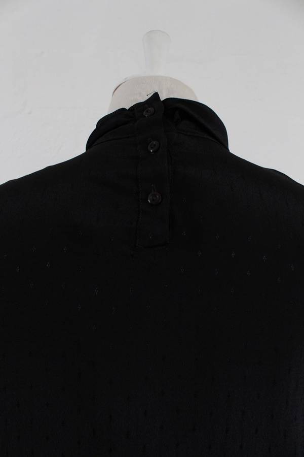 VINTAGE BLACK PRINTED POLO NECK LONG SLEEVE BLOUSE TOP SHIRT - SIZE 10