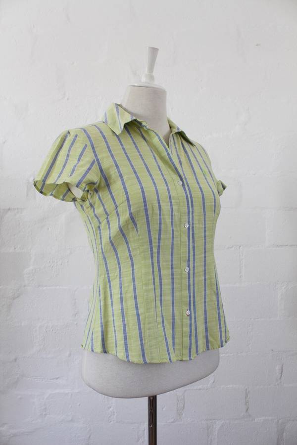 *SALE - 50% OFF!* *POLO* DESIGNER GREEN STRIPED SHORT SLEEVE SHIRT BLOUSE TOP - SIZE 10