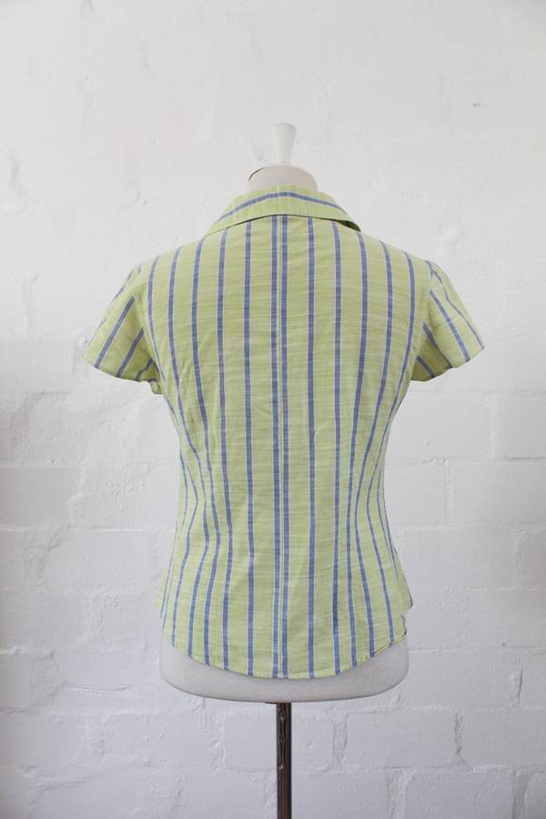 *SALE - 50% OFF!* *POLO* DESIGNER GREEN STRIPED SHORT SLEEVE SHIRT BLOUSE TOP - SIZE 10