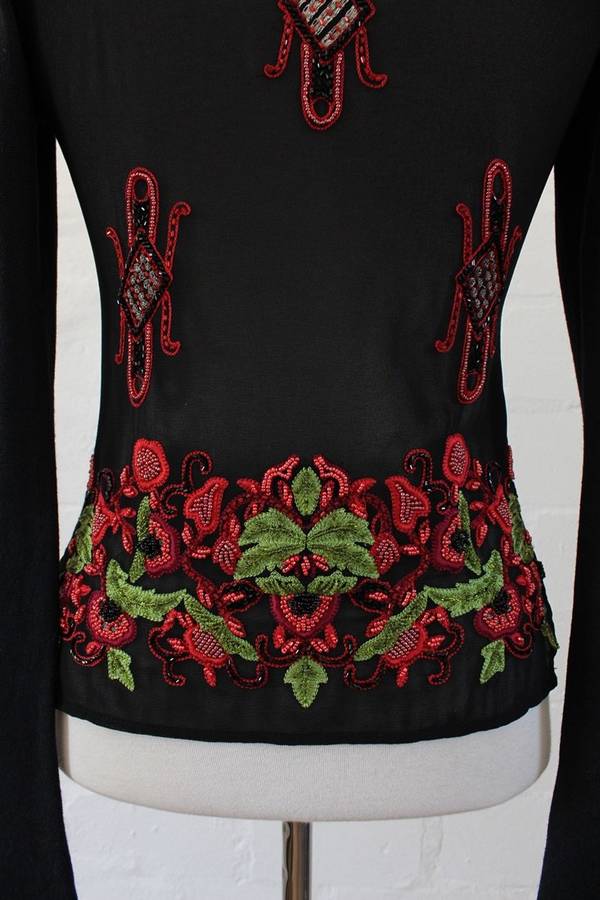 *CUSTO BARCELONA* DESIGNER SILK CASHMERE BEADED JERSEY KNIT TOP - SIZE S