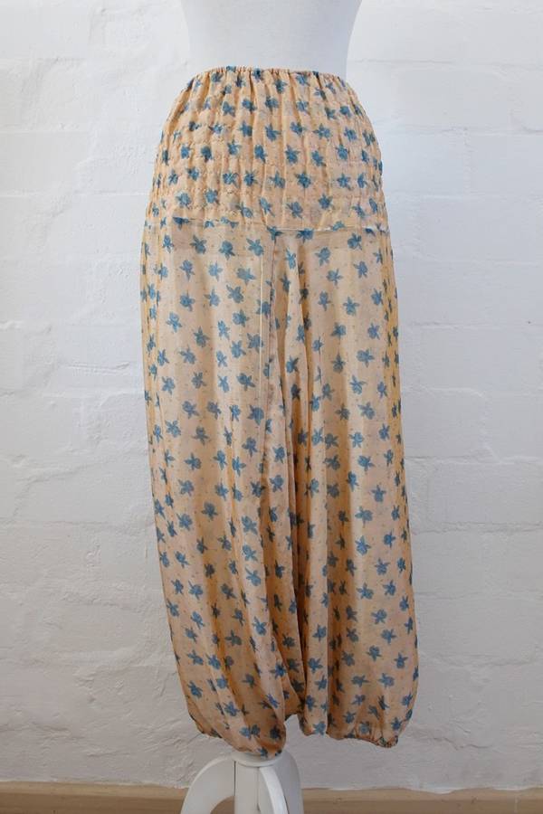100% SILK INDIAN PRINTED WIDE LEG HAREM PANTS - SIZE M