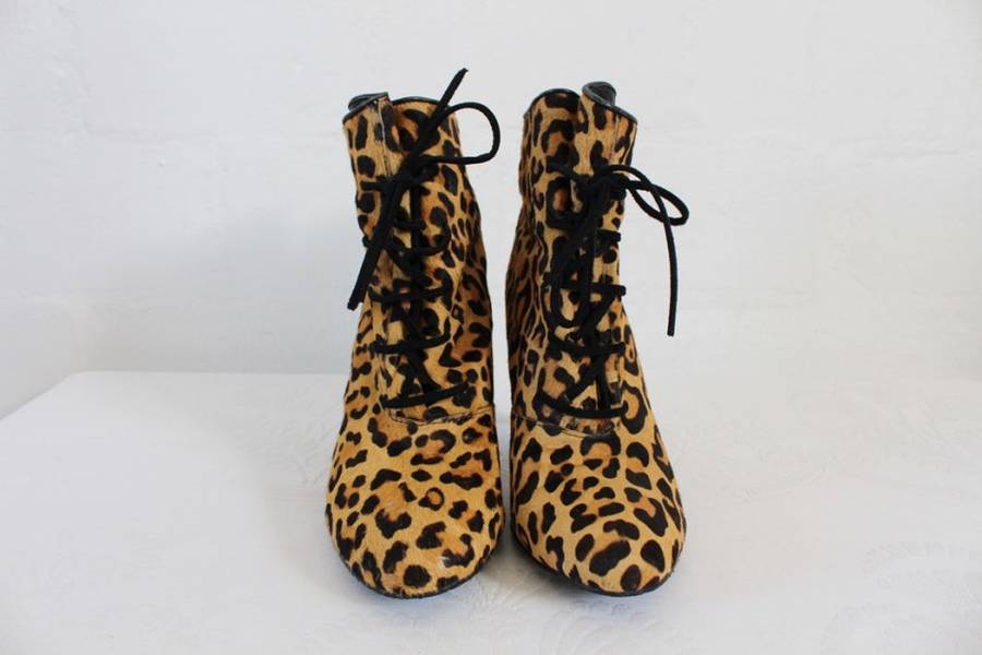 *TOSONI* LEOPARD PRINT GENUINE LEATHER CALF HAIR ANKLE BOOTIES SHOES - SIZE 6