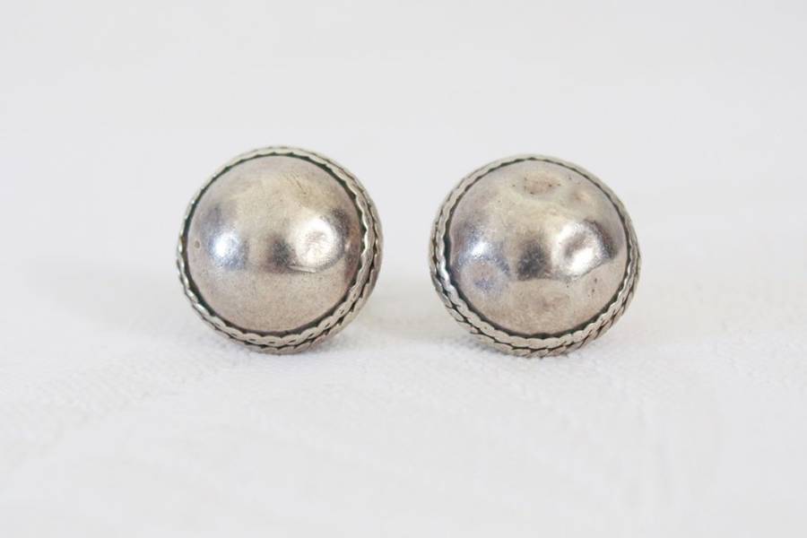 STERLING SILVER VINTAGE ROUND CLIP-ON EARRINGS