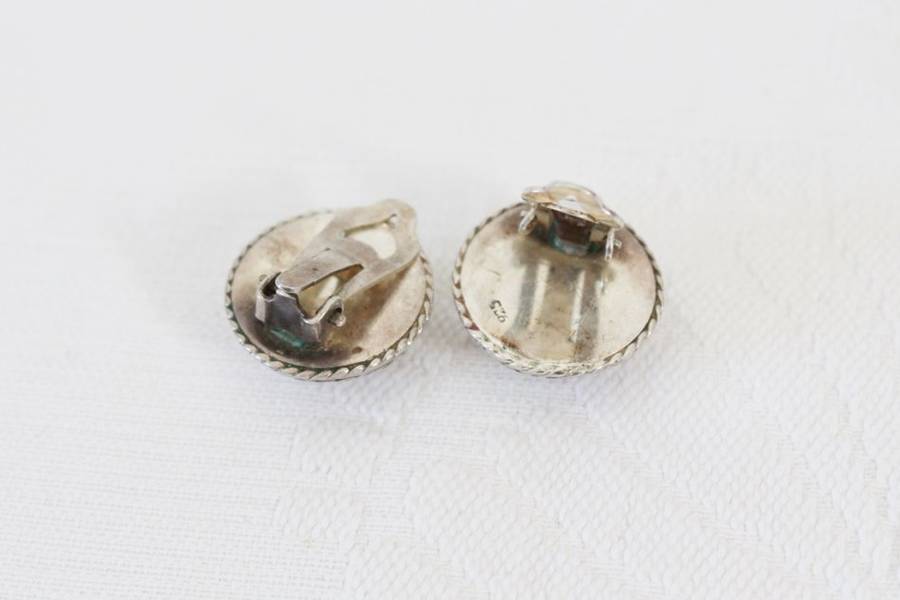 STERLING SILVER VINTAGE ROUND CLIP-ON EARRINGS