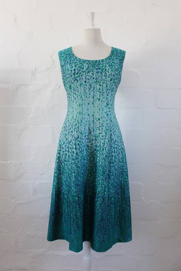 TWO PIECE VINTAGE BLUE GREEN FLORAL PRINT DRESS TOP SET - SIZE 16