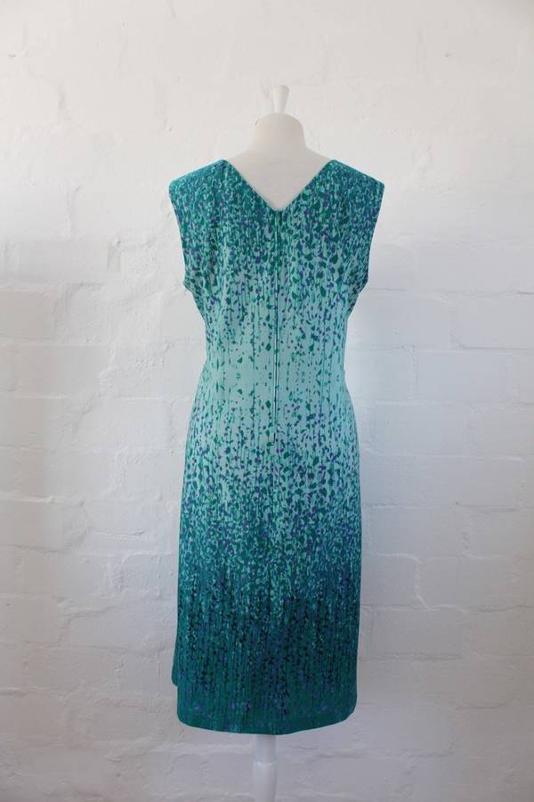 TWO PIECE VINTAGE BLUE GREEN FLORAL PRINT DRESS TOP SET - SIZE 16