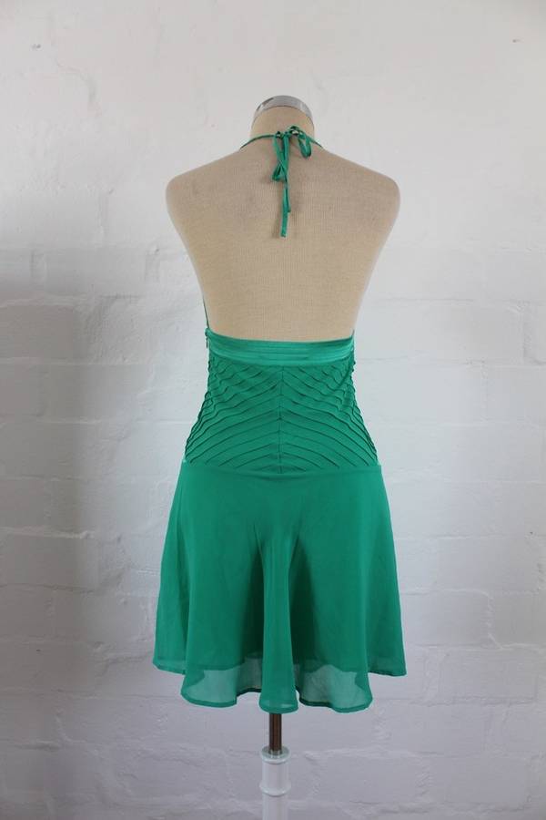 MISS SELFRIDGE 100% SILK GREEN HALTERNECK COCKTAIL PARTY DRESS - SIZE 6