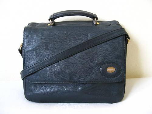 VINTAGE BUSBY AUTHENTIC DESIGN GENUINE LEATHER NAVY SATCHEL MESSENGER BAG