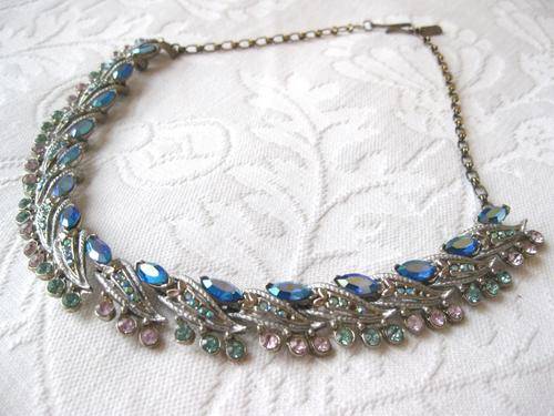 VINTAGE "LYNCH" CRYSTAL DIAMANTE RHINESTONE SILVER PLATED COSTUME NECKLACE