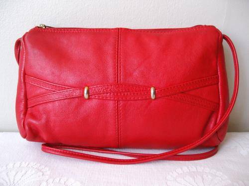 VINTAGE RED GENUINE LEATHER SLING BAG HANDBAG PURSE